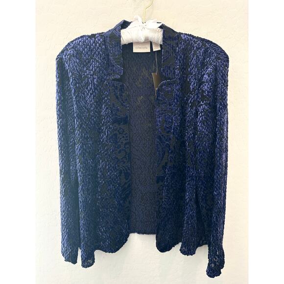 CHICO’S | Crushed Burnout Velvet Open Jacket Purple Black NWT | Size 2 Large - Picture 1 of 8